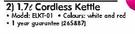 Elegance 1.7L Cordless Kettle KLKT01