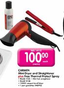 Carmen Mini Dryer And Straightener 1235+Free Thermal Protect Spray 5138