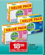 Dettol Bath Soap Assorted-4x90g Per Pack