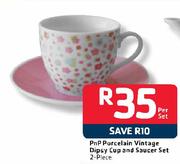 PnP 2-Piece Porcelain Vintage Dipsy Cup And Saucer Set