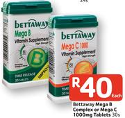 Bettaway Mega B Complex Or Mega C 1000 Mg Tablets 30'S Each