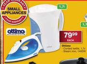 Ottimo Corded Kettle 1.7L, Steam Iron 1400W-Each