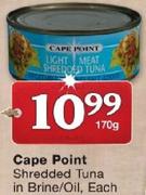 Cape Point Shredded Tuna In Brine/Oil-170g
