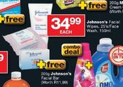 Johnson's Facial Wipes 25's/Face Wash 150ml-Each