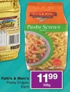 Fatti;s Moni's Pasta Shapes-500gm Each