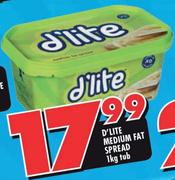 D'Lite Medium Fat Spread-1kg Tub
