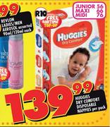 Huggies Dry Comfort Disposable Nappies Junior-56's/Maxi-66's/Midi-76's Per Pack