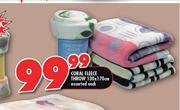 Coral Fleece Throw 130x170Cm Assorted Each