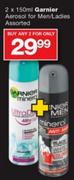 Garnier Aerosol For Men/Ladies Assorted-2x150ml