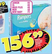 Pampers Active Baby Disposable Nappies Junior-44's, XL-40's, Maxi Plus -48's Per Pack