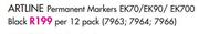 Artline Permanent Markers EK70/EK90/EK700 Black-Per 12 Pack