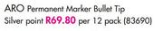 Aro Permanent Marker Bullet Tip Silver Point-Per 12 Pack