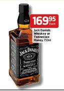 Jack Daniels Whiskey Or Tennessee Honey - 750ml Each  