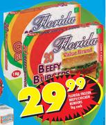 Florida Frozen Beffy/Chicken Burgers-1Kg Each