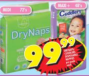Drynaps/Cuddlers Disposable Nappies(Midi-72's,Maxi+ 48's)-Each