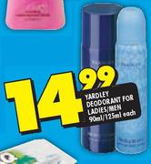 Yardley Deodorant For Ladies/Men-90ml/125ml Each
