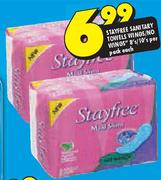 Stayfree Sanitary Towels Wings No Wings 8's/10's-Per Pack Each