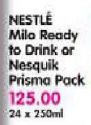 Nestle Milo Ready To Drink or Nesquik Prisma Pack-24 x 250ml