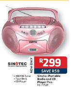 Sinotec Portable Radio And CD Player Pink(PC-7052P)