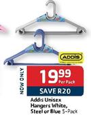 Addis Unisex Hangers White, Steel Or Blue-5's Pack Each