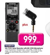 Olympus VN-711PC Voice Recorder With ME-52W Microphone-Each
