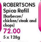 Robertsons Spice Refill(Barbecue/Chicken/Steak And Chops)-5x128gm Each