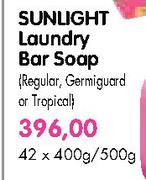 Sunlight Laundry Bar Soap(Regular, Germiguard Or Tropical)-42x400/500gm Each