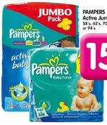 Pampers Active Jumbo Pack-58's,62's,70's Or 94's