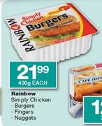 Rainbow Simply Chicken Burgers-400gm