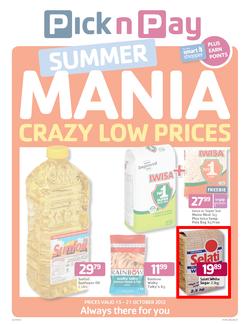 Pick n Pay : Summer Mania, Crazy Low Prices (15 Oct - 21 Oct), page 1