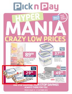 Pick n Pay Hyper : Hyper Mania, Carzy Low Prices (15 Oct - 21 Oct), page 1