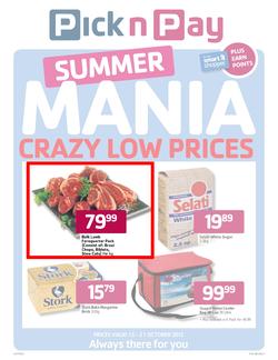 Pick n Pay : Summer Mania, Crazy Low Prices (15 Oct - 21 Oct), page 1
