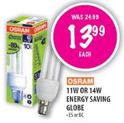 Osram 11W Or 14W Energy Saving Globe-Each