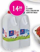 Clover Full Cream Or Low Fat Milk-2l Each 