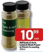 PnP Garlic & Herb, Lemon & Black Pepper Or Potato Seasoning-200Ml Each