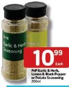 PnP Garlic&Herb, Lemon & Black Pepper Or Potato Seasoning-200Ml Each