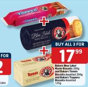 Bakers Blue Label Marie Biscuits 200Gm And Tennis Biscuits 200Gm And Toppers Biscuits-125Gm