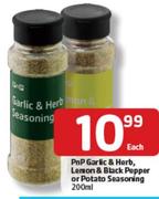 PnP Garlic & Herb, Lemon & Black Pepper Or Potato Seasoning-200Ml Each