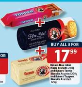 Bakers Blue Label Marie Biscuits 200Gm And Tennis Biscuits 200Gm And Toppers Biscuits-125Gm