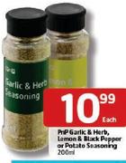PnP Garlic & Herb, Lemon & Black Pepper Or Potato Seasaning-200Ml Each