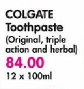 Colgate Toothpaste(Original, Triple Action And Herbal)-12 x 100ml