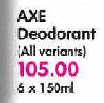 Axe Deodorant(All Variants)-6 x 150ml