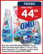 Omo Auto Washing Powder-2kg/Concentrated Liquid-750ml/Auto Capsules-18's Each