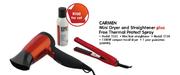 Carmen Mini Dryer And Straightner Plus Free Theral Protect Spray(1235 & S138)-Per Set