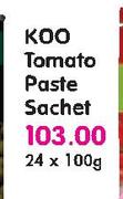 Koo Tomato Paste Sachet-24x100g Each