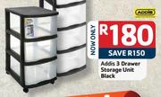Addis 3 Drawer Storage Unit Black