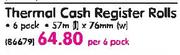 Thermal Cash Register Rolls-Per 6 Pack