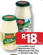 Crosse & Blackwell Mayonnaise 750g, Mayyonnaise Lite 790g Or Salad Cream-790g Each