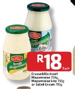 Crosse & Blackwell Mayonnaise-750g,Mayonnaise Lite-790g Or Salad Cream -790g Each