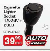 Auto Kraft Cigarette Lighter Socket 12/24V+2USB